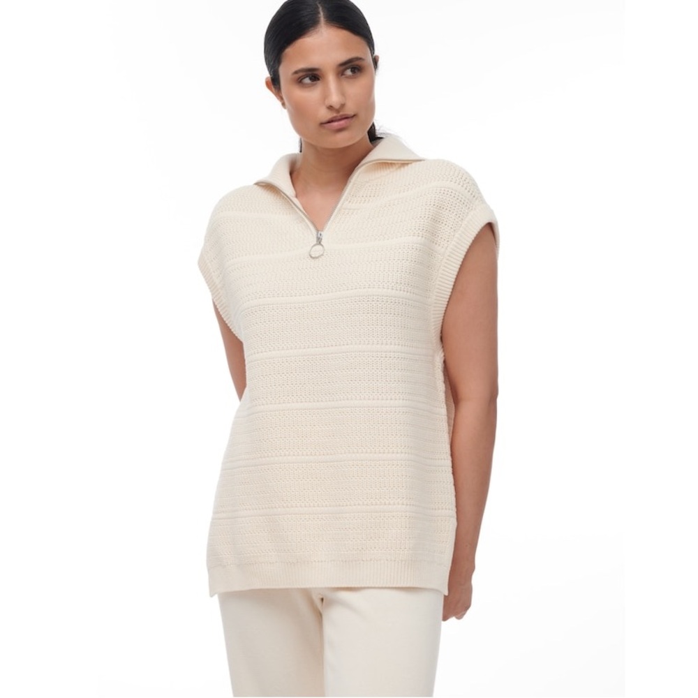 Paper Label Cheyanne Cream Cotton Knit Vest Quarter Zip Oversized Size Small